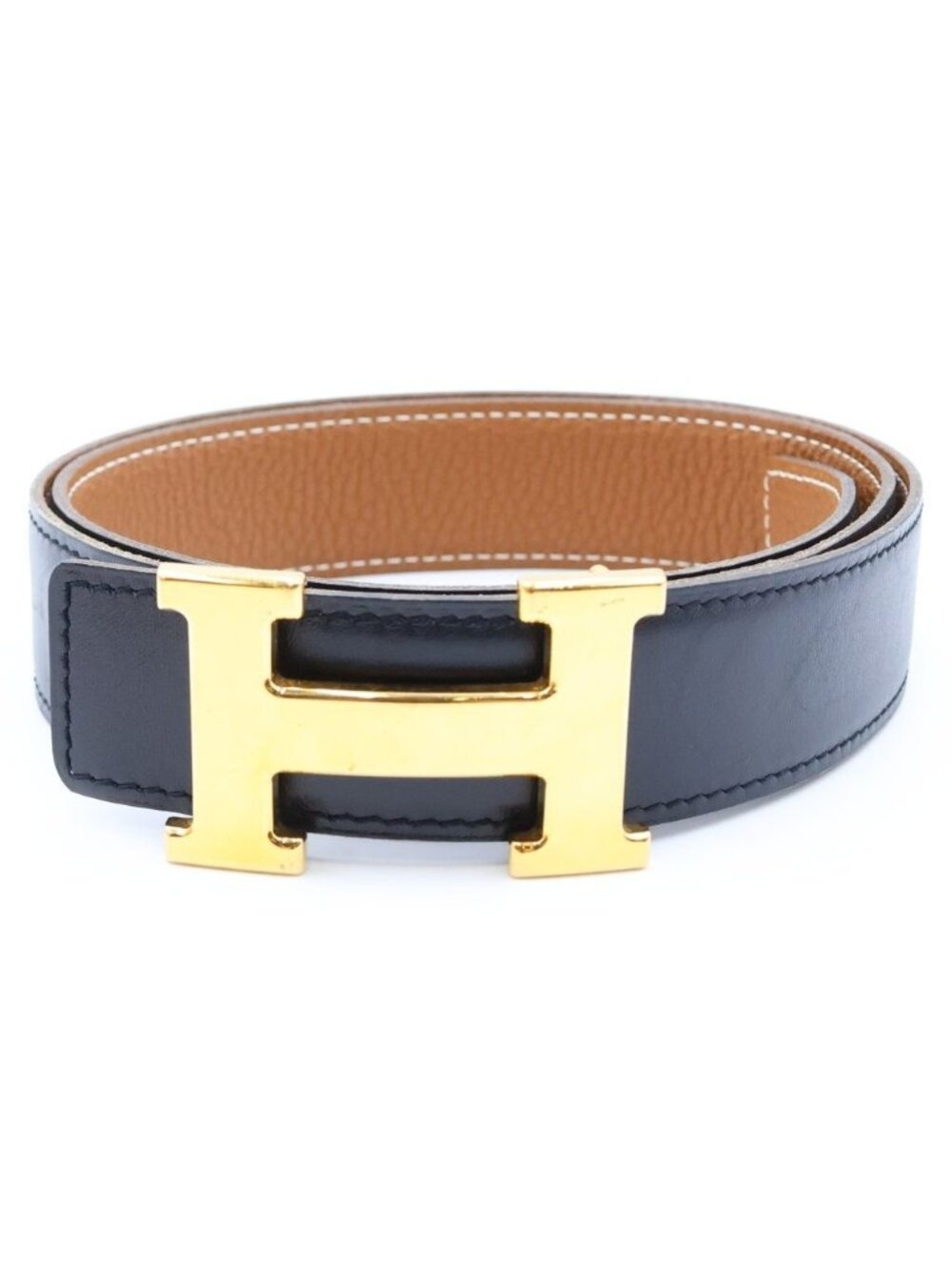 Hermes Constance Reversible Leather H Belt Black Brown Box Calf Gold